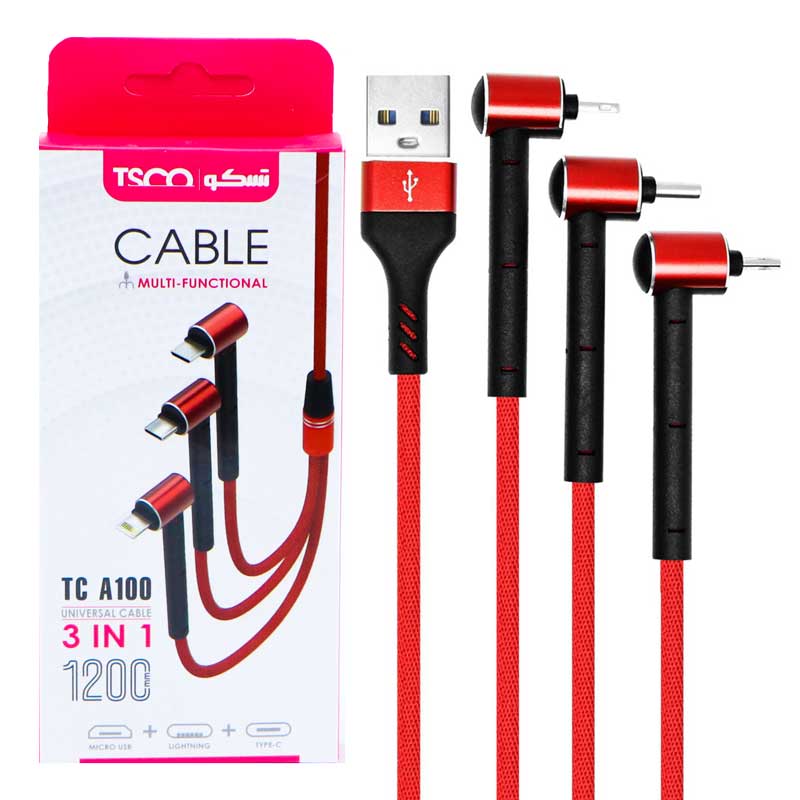 کابل تبدیل USB به MicroUSB/Lightning/USB-C تسکو مدل TC A100 طول 1.2 متر